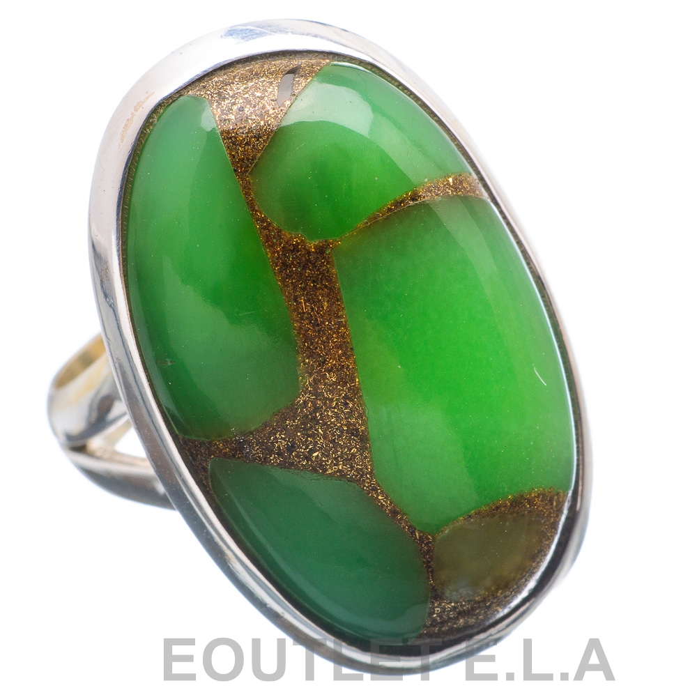 GENUINE NATURAL COPPER GREEN AGATE SOLID SILVER RING-SIZE 7